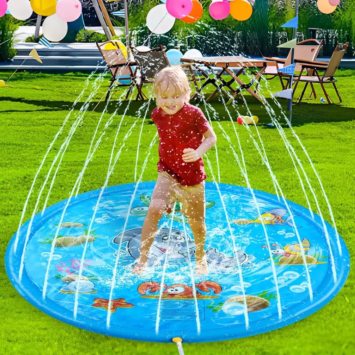 Buitenspraymat - Opblaasbare Waterpretmat - Waterspeelmat Baby - Watermat - Water Speelmat Fontein - Zwembaden - Waterspeelgoed Kinderen - Water Speel Mat - Met Water Sproeier- Zwemmen - Zomer speelset - Water Spel Set – foto 6