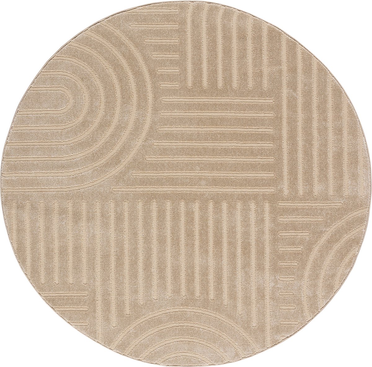 Modern Laagpolig Vloerkleed in Boho Stijl – Ø 160 cm – Beige – Premium Woonkamer Tapijt – Japans Design met Duurzame Jute onderkant