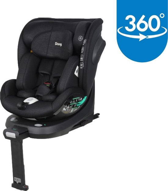 Ding Fynn Autostoel - Zwart - 360° Draaibare Isofix Autostoel - i-Size - Vanaf 40 tot 150cm - 0 tot 12 jaar
