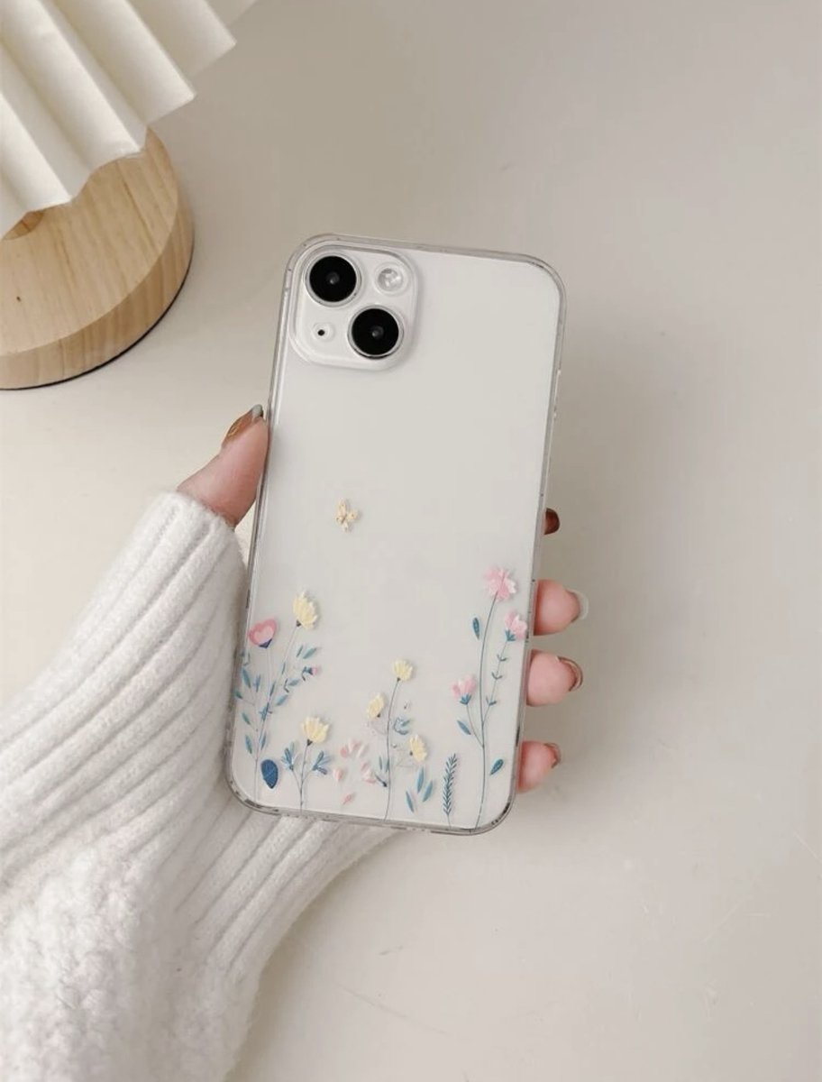 Dyfenz doorzichtig hoesje met bloemenprint iPhone 14 Pro Case flower print clear