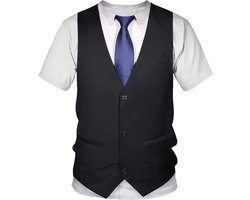 Stropdas Pak T-shirt- Grappig - Shirt dat lijkt op een Gilet - Heren - Mannen - Kleding - Zakelijk - Carnaval - Maatpak - Zakenman - Bruiloft - Vrijgezellenfeest