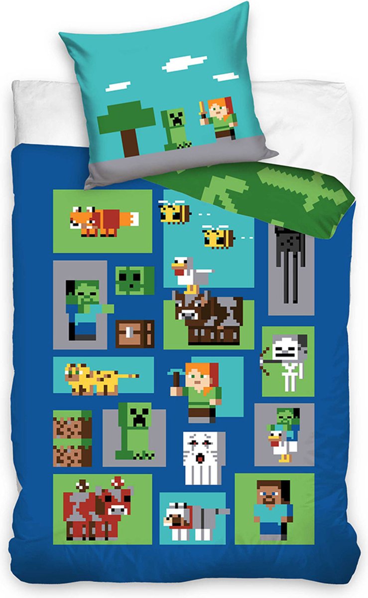 Minecraft Dekbedovertrek Eenpersoons 140x200cm Katoen Grote Kussensloop 70x90cm