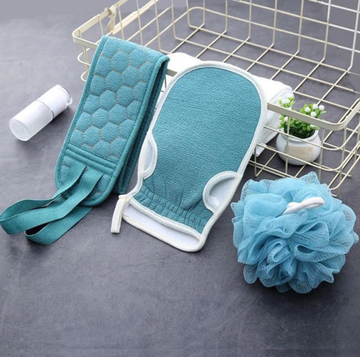Goedkoopste 3 Stuks - Scrub Set - Rug Scrubber - Spons - Handschoen - Exfoliate Bad & Douche - Exfoliëren - Loofah baddoek - Lichaamsborstel - LOUZIR