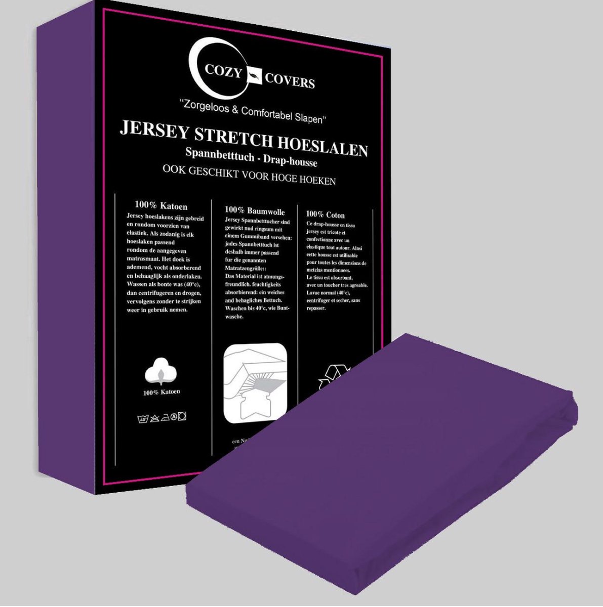 Cozy Covers - Jersey Stretch Hoeslaken - 90x200 - 100% Katoen - 30CM Hoekhoogte - Paars