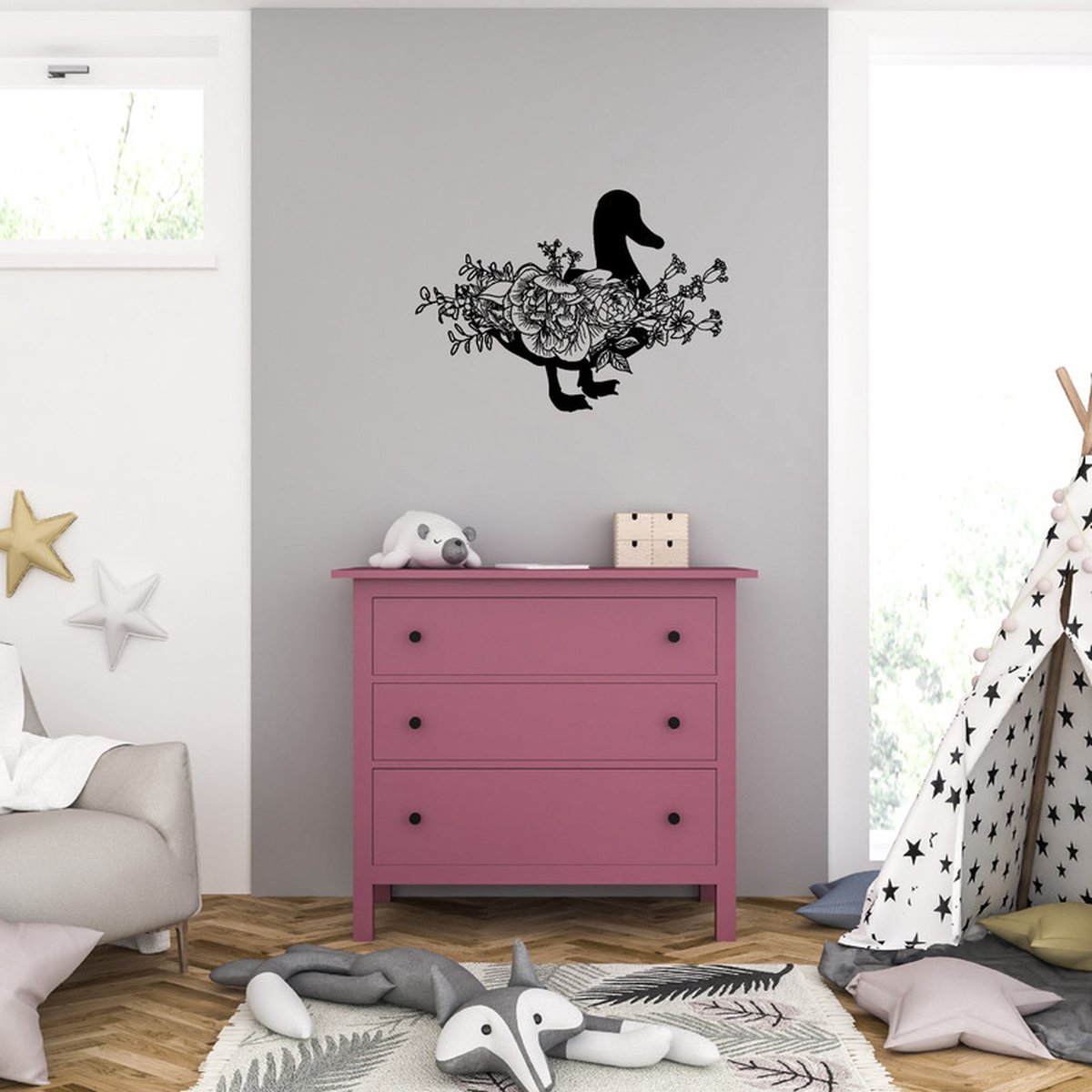 Muursticker - Eend - 58 x 81 - Zwart