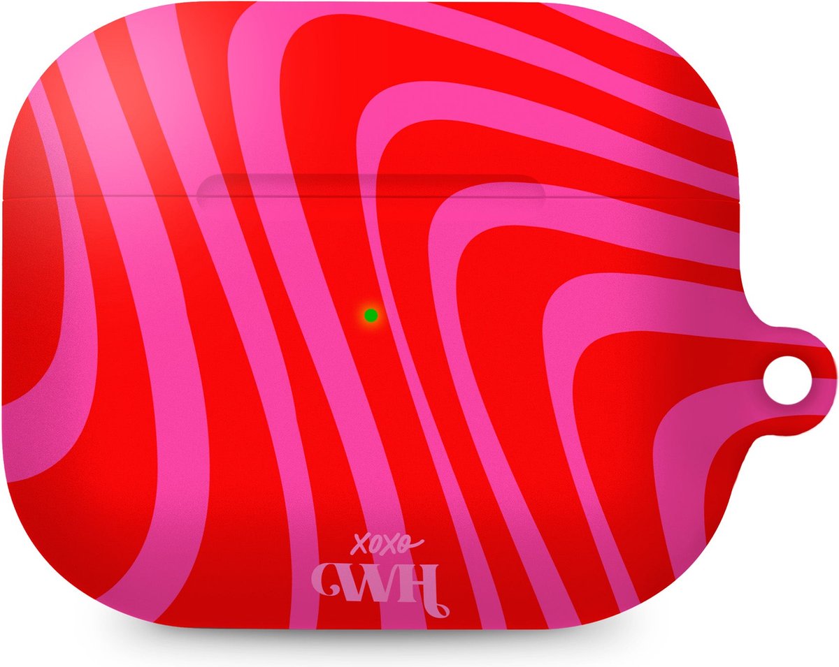 xoxo Wildhearts hoesje geschikt voor AirPods Pro 2 - Berry Much - Matte - Ook als telefoonhoesje verkrijgbaar - schokbestendige case - koptelefoon hoesje - Mat - Beschermhoes met golvende print - golven - Rood - Roze