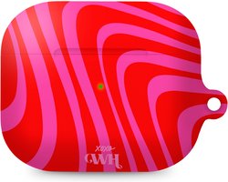 xoxo Wildhearts hoesje geschikt voor AirPods Pro 2 - Berry Much - Matte - Ook als telefoonhoesje verkrijgbaar - schokbestendige case - koptelefoon hoesje - Mat - Beschermhoes met golvende print - golven - Rood - Roze