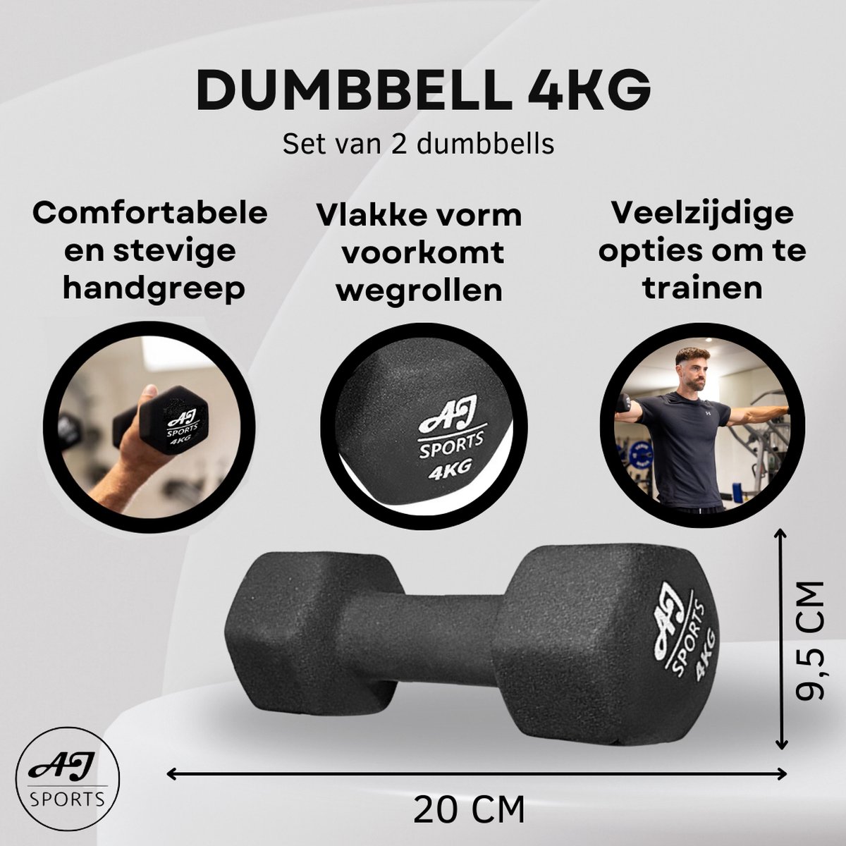 AJ-Sports Dumbells 4 kg - 2 x 4 kg dumbell - Gewichten - Dumbells set - Gewichten set - Halterset - Fitness gewichten - Krachttraining - Fitness – foto 2