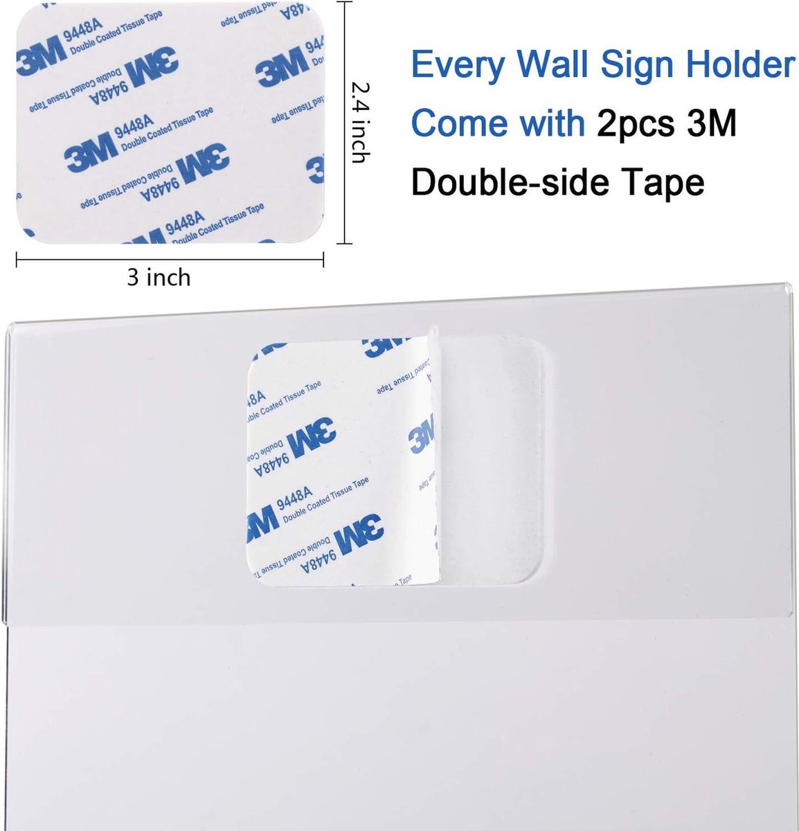 4 stuks A4 acryl wandhouders, transparante reclamelijsten voor papier, bonus met 3M-tape en montageschroeven