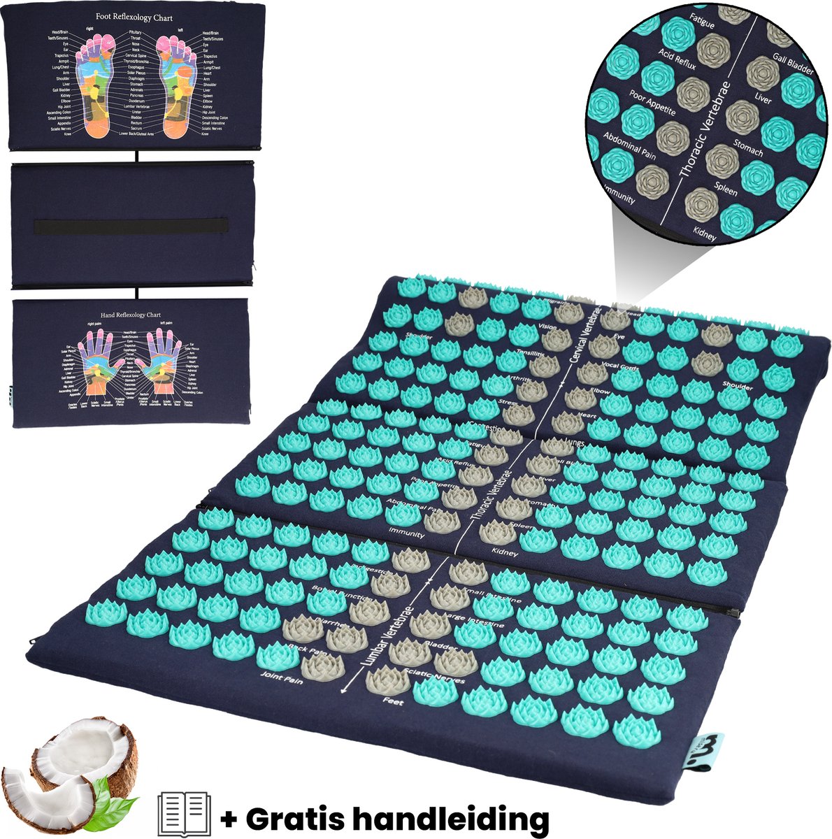 Goedkoopste Miseru Spijkermat - Accupressuur Mat - 71x45 cm - 3-delig & Afritsbaar - Duurzaam Materiaal - Spijkerbed - Shakti Massage