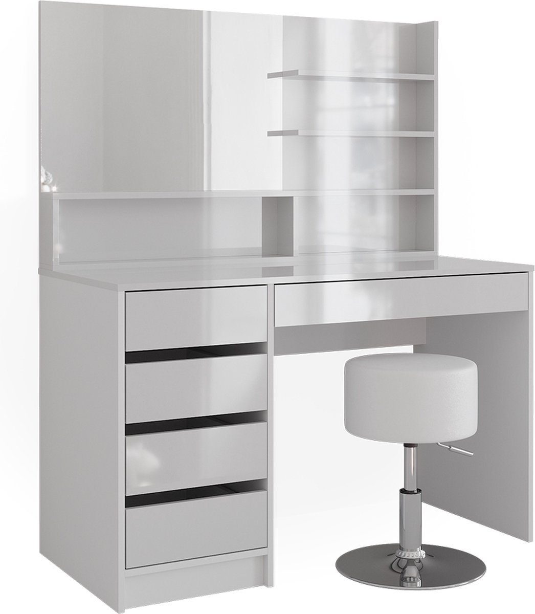 Vicco Kaptafel Sherry, Wit, 120 cm met spiegelrek en kruk
