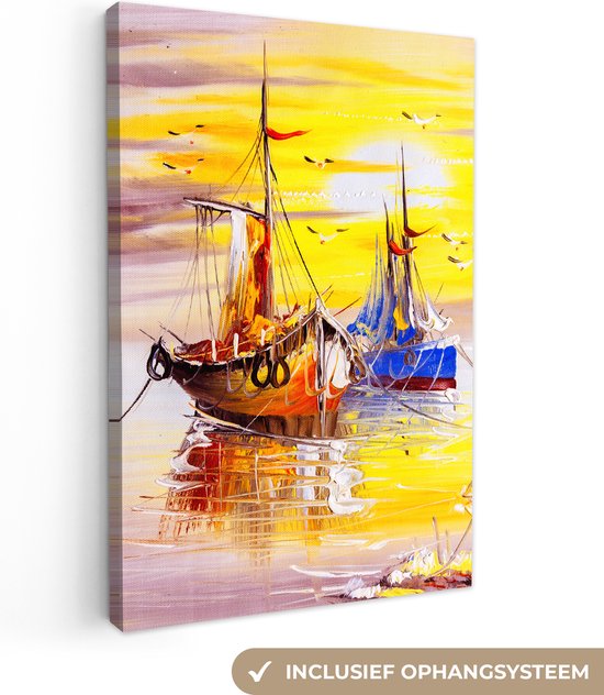 Toile - Peinture - Bateau - Water - Peinture à l'huile - Décoration murale - 90x140 cm - Peintures sur toile - Décoration murale