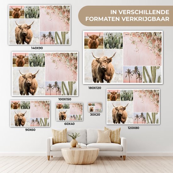 Décoration murale - Highlander écossais - Collage - Cactus - Peinture sur Toile - 140x90 cm