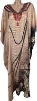 Kaftan licht transparant extra lang met steentjes onesize 42-50 khaki/bruin/rood