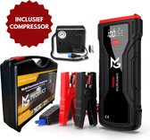 Complete GM Jumpstarter 2024 - 4000A / 24.000mAh - Powerbank - Noodpakket - Compressor Bandenpomp - Extra Lange Startkabels Acculader - Starthulp - Jumpstarter Voor Auto - 12V - Rood