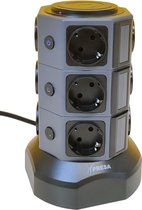 Power Socket Tower with 12 Schuko Sockets, USB Ports and Type-C Wireless Charging - Ideal for Your Workplace