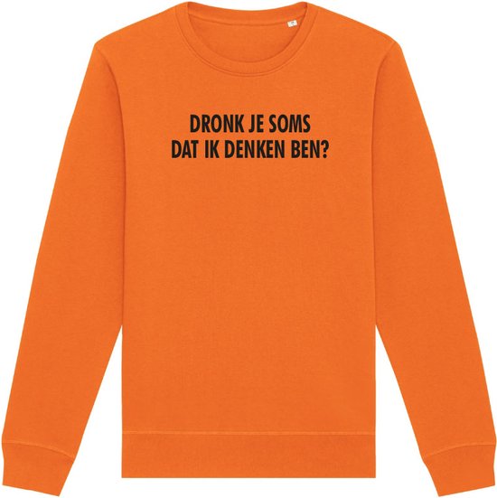 Sweater oranje S - Dronk je soms dat ik denken ben - soBAD. - Koningsdag - Unisex - Oranje - Sweater dames - Sweater heren - Voetbal - Regular fit