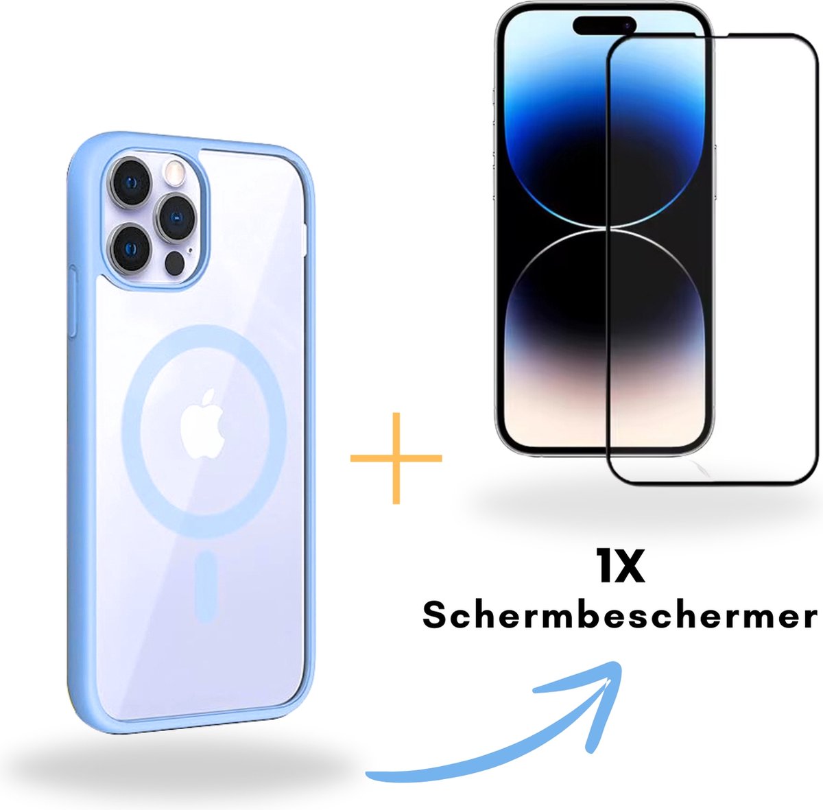 Optimity hoesje voor iPhone 12 PRO MAX Clear Case Magnetic blauw + Gehard Glas Schermbeschermer