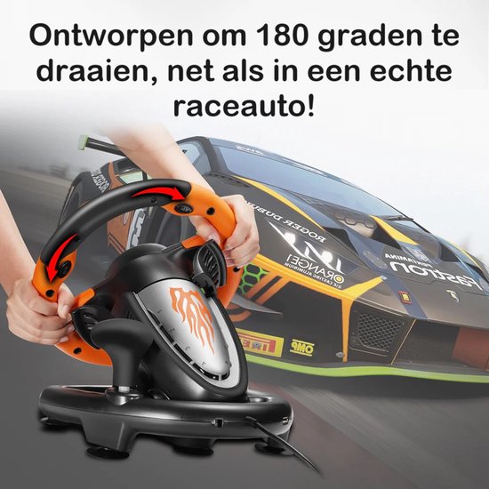 PXN - V3 Pro - Race Stuur met Pedalen & Flippers - Game Stuur - Geschikt voor PS4 - Xbox One - PC - Xbox Series X|S - PS3 - Nintendo Switch - OR van PXN — afbeelding 2