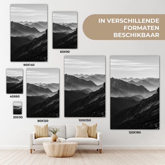 Canvas schilderij 90x140 cm - Wanddecoratie Bergen - Natuur - Mist - Muurdecoratie woonkamer - Slaapkamer decoratie - Kamer accessoires - Schilderijen
