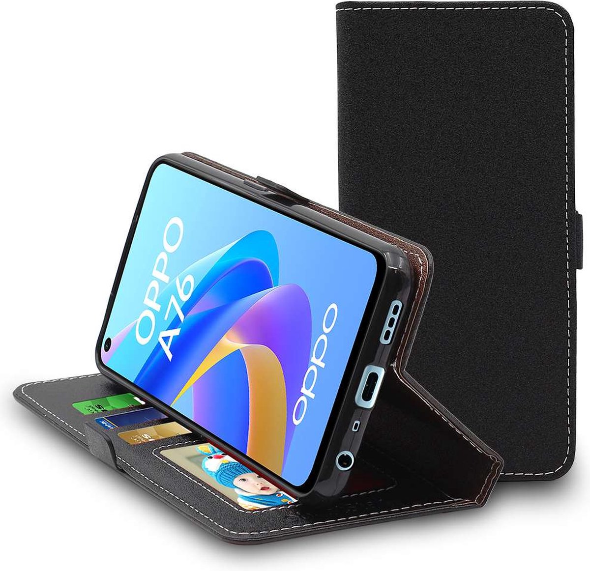 ebestStar - Hoes geschikt voor Oppo A76, Wallet Etui, Book case hoesje, Zwart