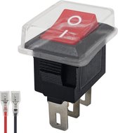 ProRide® Mini Wipschakelaar ON/OFF KCD1-11 - met Beschermkapje en Aansluitkabel - 3-pins - 13x18mm - Rechthoek - 250V/3A - Rood