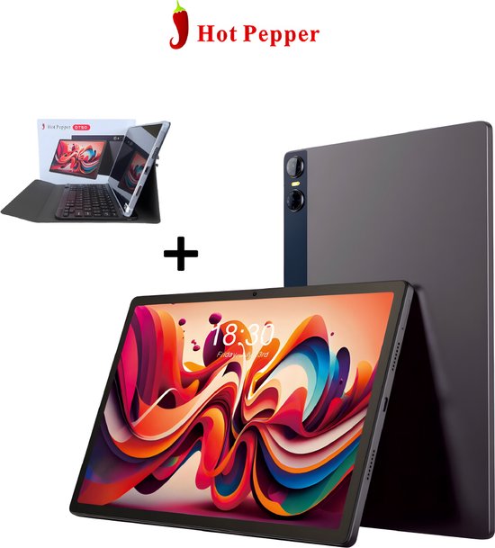 Hot Pepper DT50 - Android 12 Tablet - WiFi - 8GB RAM - 256GB - 10.95 inch - 2K - GPS - 8000 mAh - inclusief Hoes - Bluetooth Toetsenbord - Magnetisch - Zwart