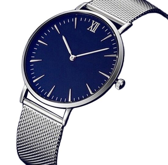 Zakelijk dames horloge chroom blauw