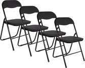 EASTWALL Klapstoel Premium – 4 Stuks – Vouwstoel – Bijzetstoel Binnen – tot 90kg belastbaar – 43cm zithoogte - Staal/katoen/PVC - Zwart