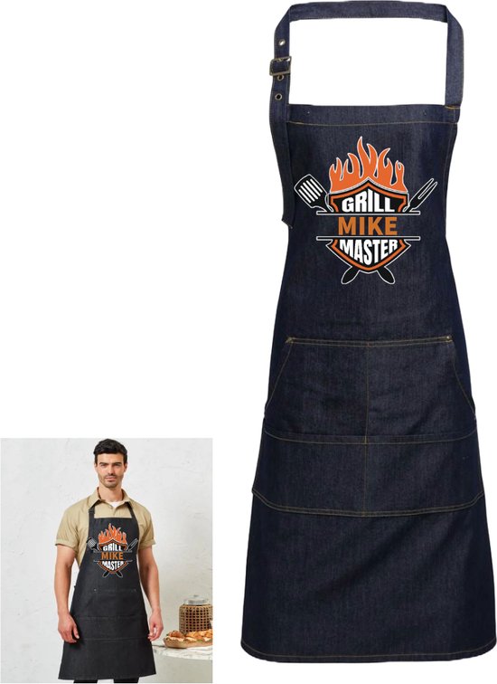 Tablier personnel amusant pour les amateurs de BBQ - Grill Master avec naam - Denim - Blauw - Imprimer
