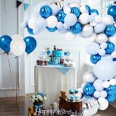 153 Stuks Ballonnenboog -Donkerblauw, Lichtblauw, zilver, wit - Ballonboog Feest Decoratie Versiering – Verjaardag Feestversiering Verjaardag - Versiering pakket- Helium - Latex - Folie Ballonnen Boog
