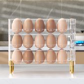 Eierhouder voor koelkast - verguld - hoge beugel - keukenvershoudbox - eieropslagdisplay - 30 eieren - valvast - temperatuurbestendig - transparant
