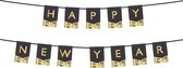 PARTYDECO - Happy New Year wimpelslinger zwart en goudkleurig 135 cm