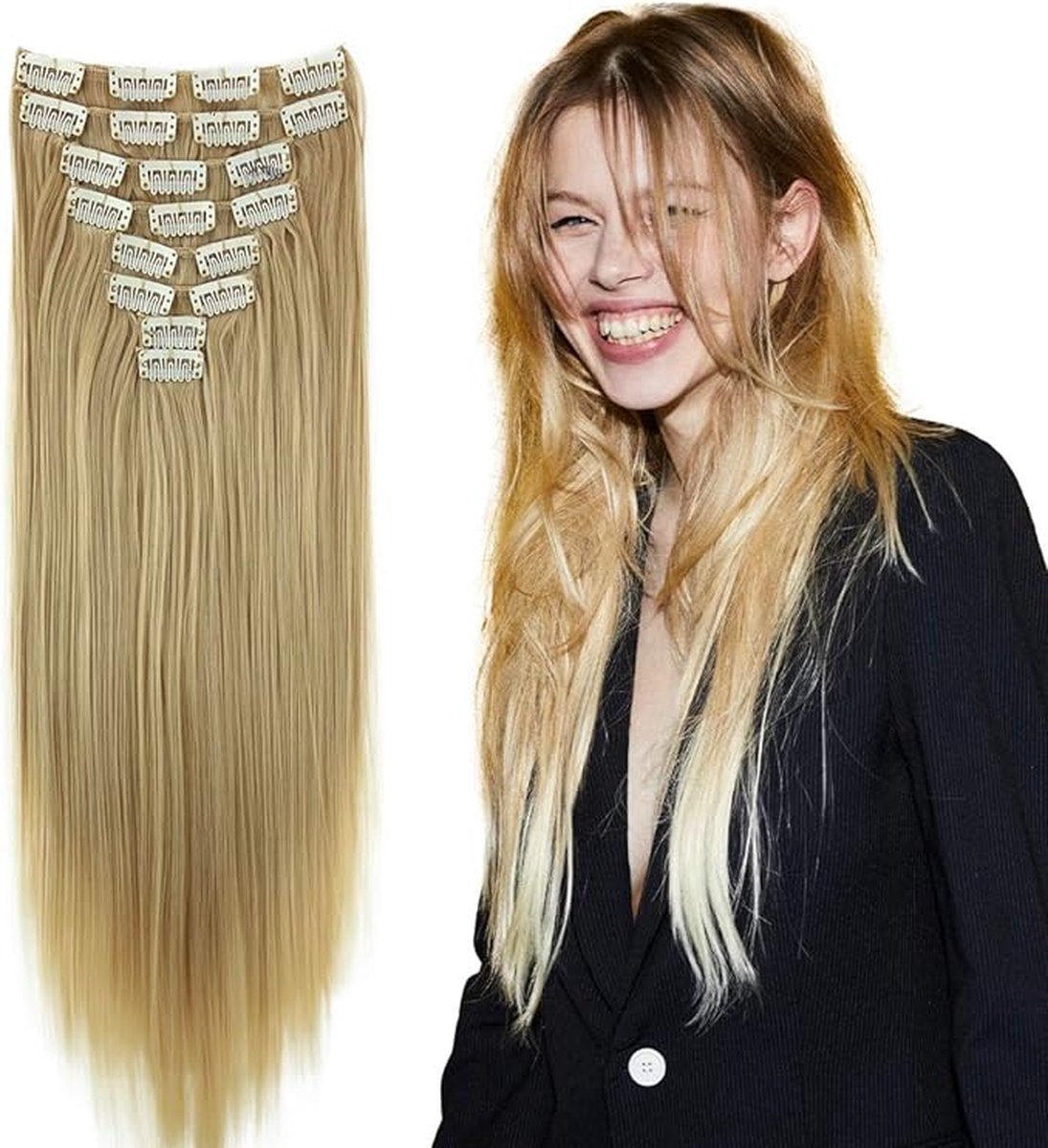50cm 8 Delige Set CLIP IN EXTENSIONS Haarextensies Haarstukje Glad Lichtblond CES118