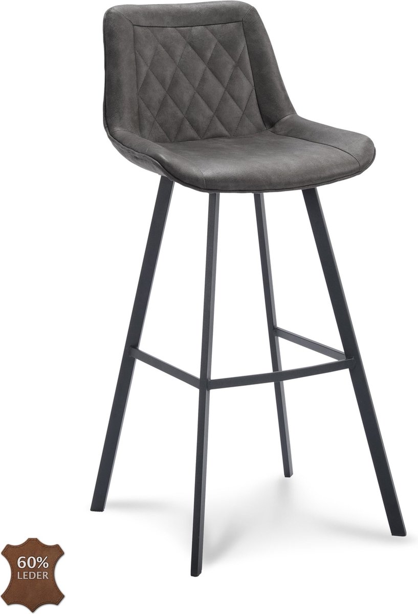 Icon Living - Barkruk Jim Zithoogte 80 - Microleder Bull Graphite - Poot Zwart