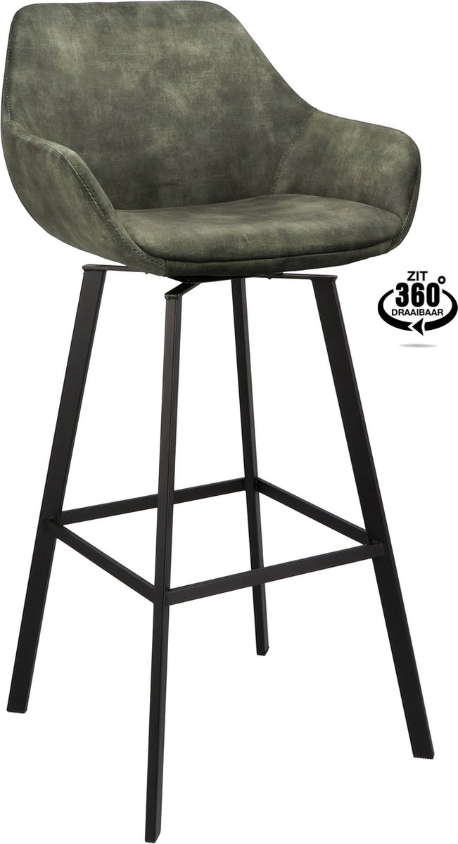 Icon Living - Barkruk Ronan Zithoogte 80 - Velours Adore Hunter - Poot Zwart