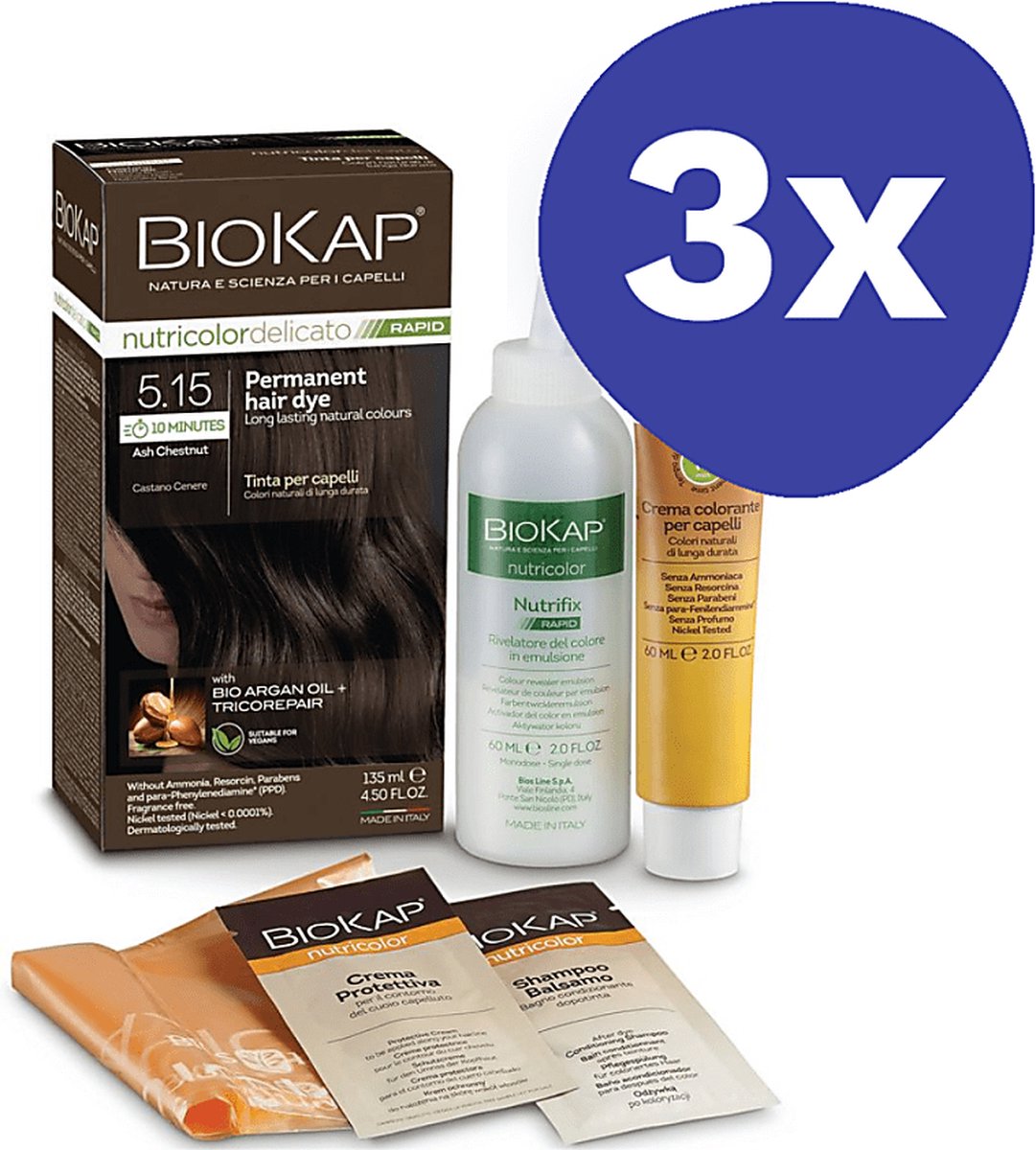 BIOKAP Snelle Haarverf - Natuurlijk Licht Kastanje 5.0 (3x 135ml)