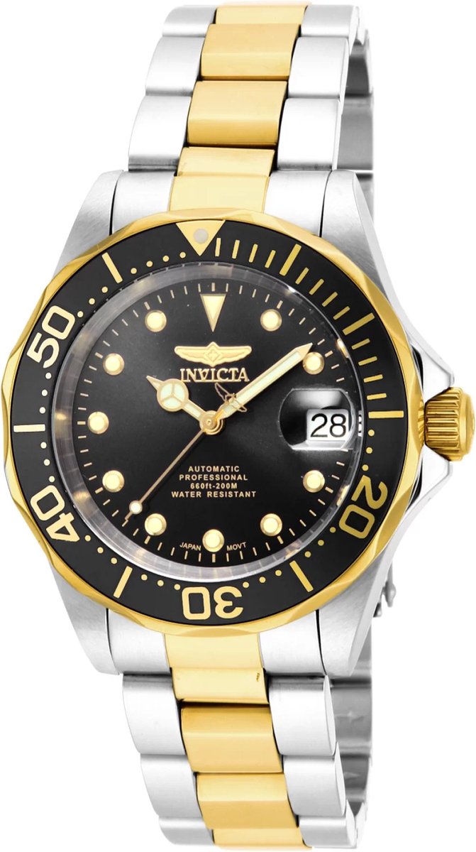 Invicta Pro Diver 17043 Heren Horloge - Waterdicht - Analoog - Automatisch Uurwerk - Roestvrij Staal met zwarte Wijzerplaat - 40mm