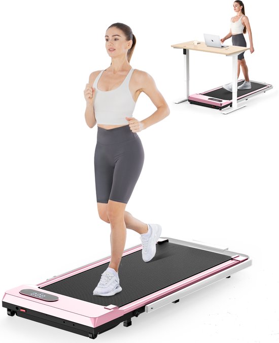 Loopband Met 7% helling - Inklapbaar loopband Elektrisch met armleuningen, 1-8 km/u - met afstandsbediening en LCD-display - Walkingpad - Treadmill - Roze