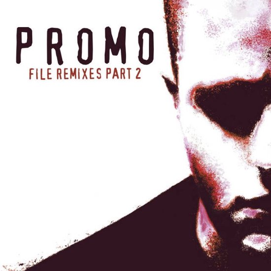 Albumhoes met de titel 'PROMO FILE REMIXES PART 2' en een gedeeltelijk gezicht in roze en donkere tinten.