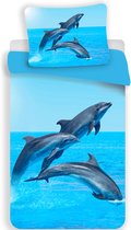 Dekbedovertrek - 3 dolfijnen - polyester - 140 x 200 cm + 70 x 90 cm