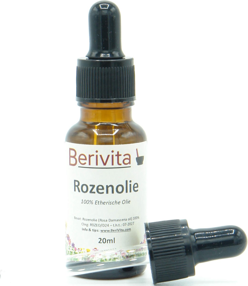Goedkoopste Rozenolie 100 Puur 20ml Pipetfles - Etherische Rozen Olie van Damascus Rozenblaadjes - Rose Oil, Rosa damascena