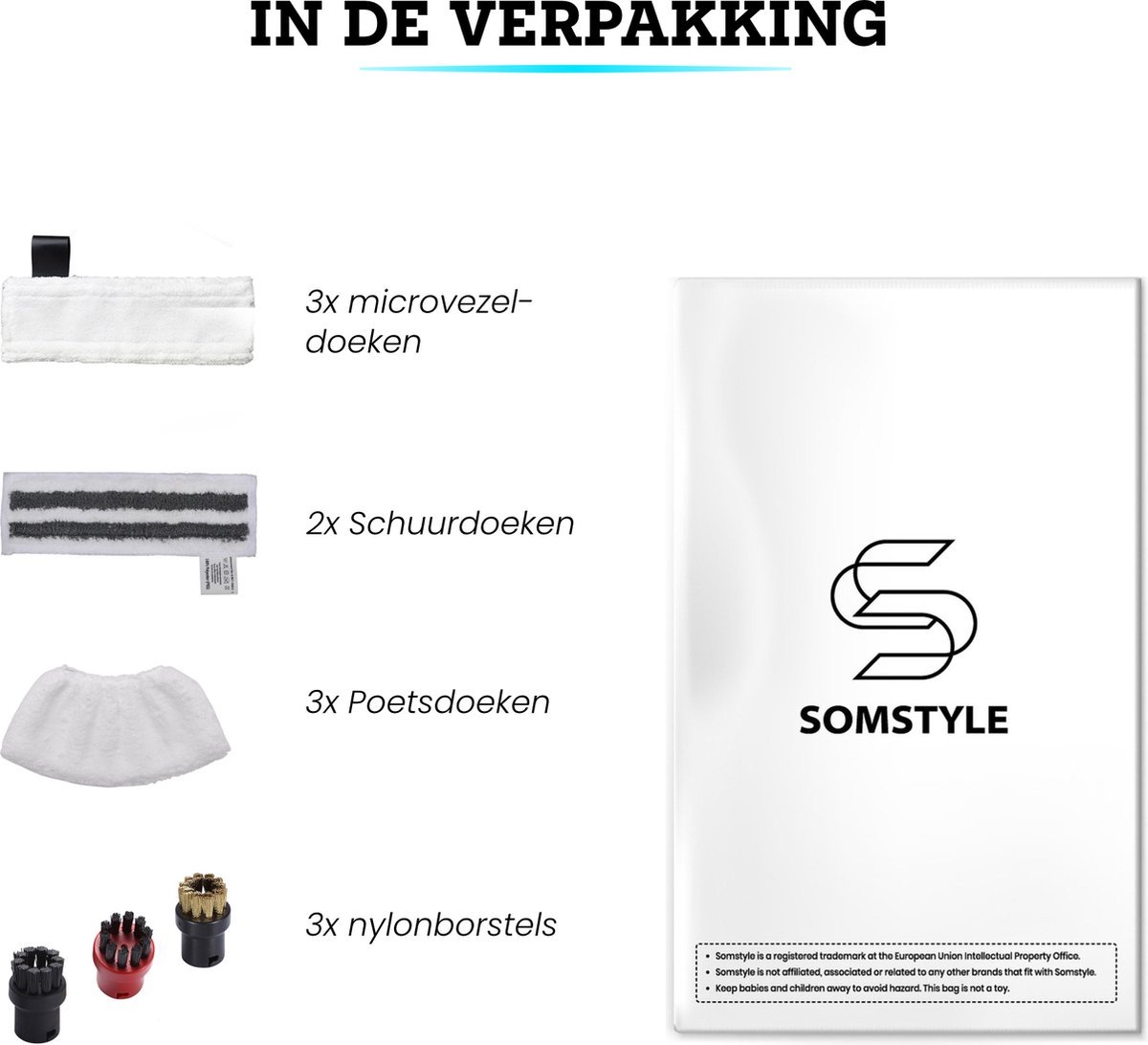 Somstyle Accessoires Set Geschikt Voor Kärcher Easyfix SC2, SC3, SC4 & SC5 - Stoomreinigeraccessoires - Vervangende Microvezeldoekjes - 11-Delig – foto 5
