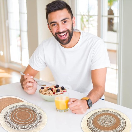 4 Ronde Leren Placemats (38 cm) en 4 Onderzetters (10 cm) Set
