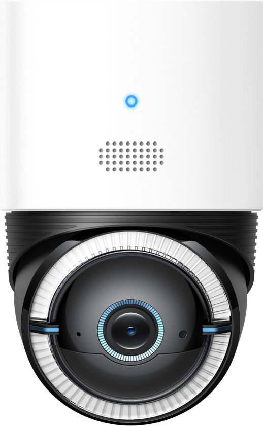 Eufy 4K camera met blauwe LED ring en luidsprekerrooster.