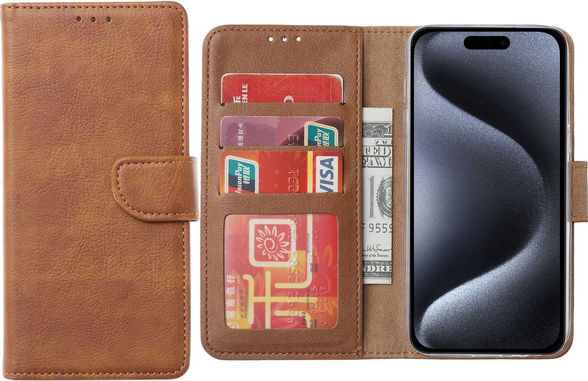 Hoesje Geschikt voor iPhone 15 Pro Max – Arara bookcase met pasjeshouder- Bruin