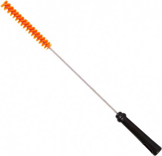 Oranje borstel met zwart handvat, flexibele staaldraadsteel, 20 mm diameter.