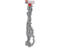 Christmas Gifts Kerstslinger - zilver - sterretjes - 270 cm - folie/lametta - kerstboomversiering