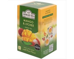Ahmad Tea London Mango & Lychee Groene Thee – Exotische Fruitblend met Mango & Lychee – 20 Theezakjes