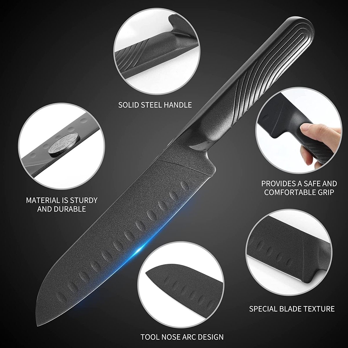 Santoku Mes Professioneel Koksmes & Sushi Mes Japans Allesmes Lemmet Lengte 17 cm Ergonomische Handgreep Scherp Lemmet voor Thuis en Restaurant